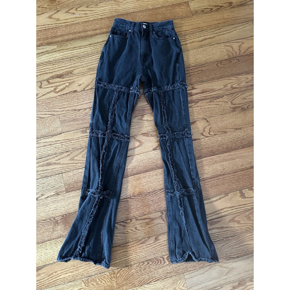 PacSun High Rise Bootcut Ladies Denim Jeans Sz 22 Black Patchwork